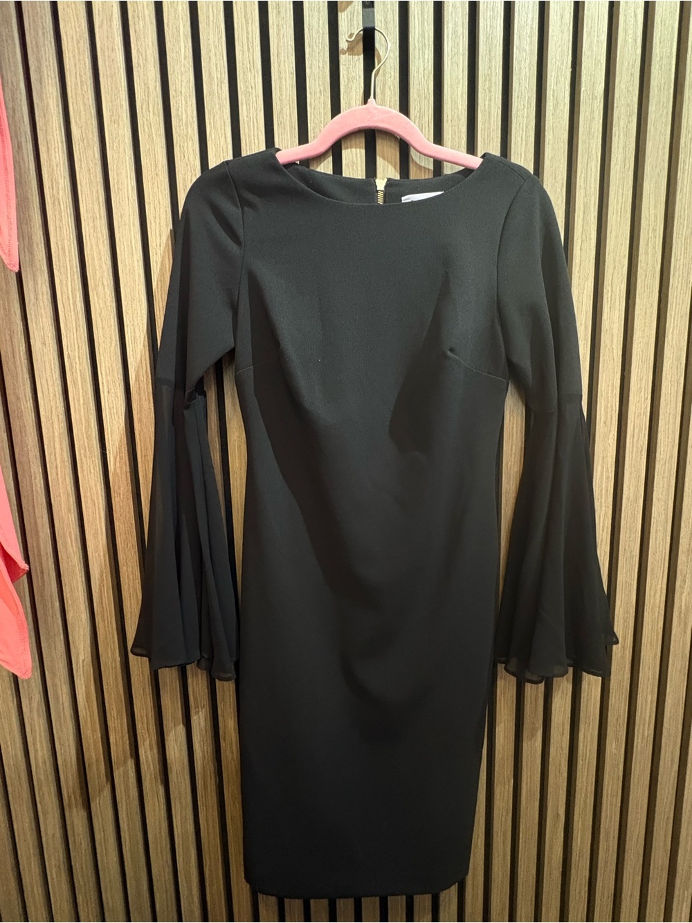 Calvin Klein Chiffon Bell-Sleeve Sheath Dress in black